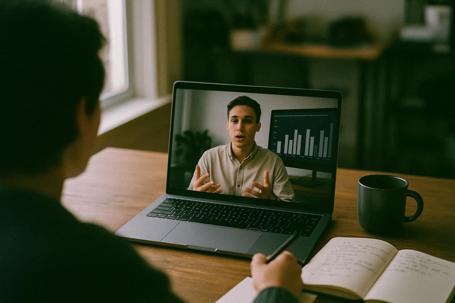 Weekly call at the laptop with a dashboard
